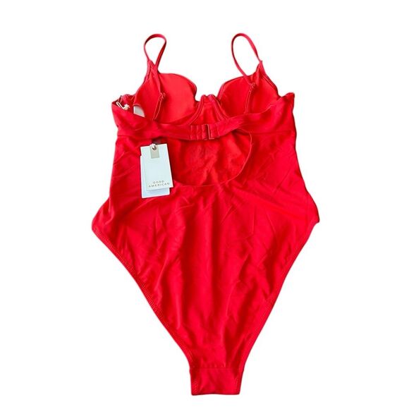 Good American M Showoff Underwire One Piece Swimsuit Bright Poppy Red‎ New - Picture 3 of 12